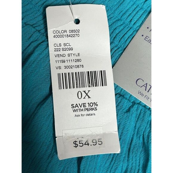 NWT Catherines‎ 0XL 14/16W Teal Blue Wide Leg Elastic Waist Capri Rayon Crinkle - Picture 5 of 7